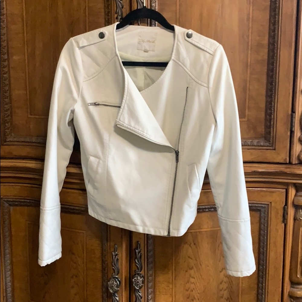 White Vegan Leather (Pleather) Moto Jacket